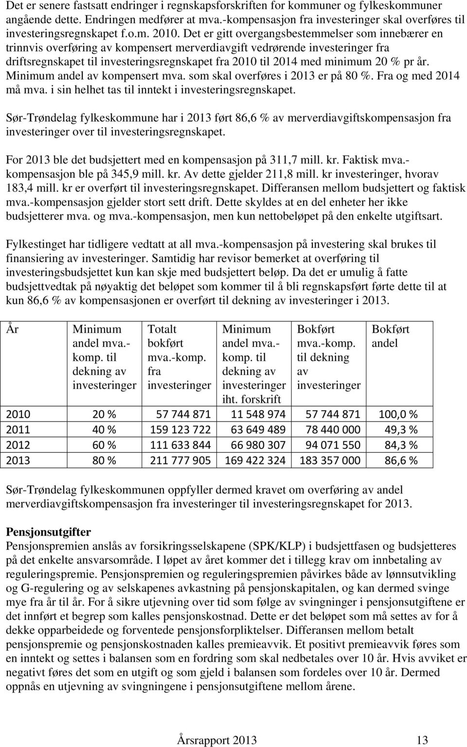 Det er gitt overgangsbestemmelser som innebærer en trinnvis overføring av kompensert merverdiavgift vedrørende investeringer fra driftsregnskapet til investeringsregnskapet fra 2010 til 2014 med