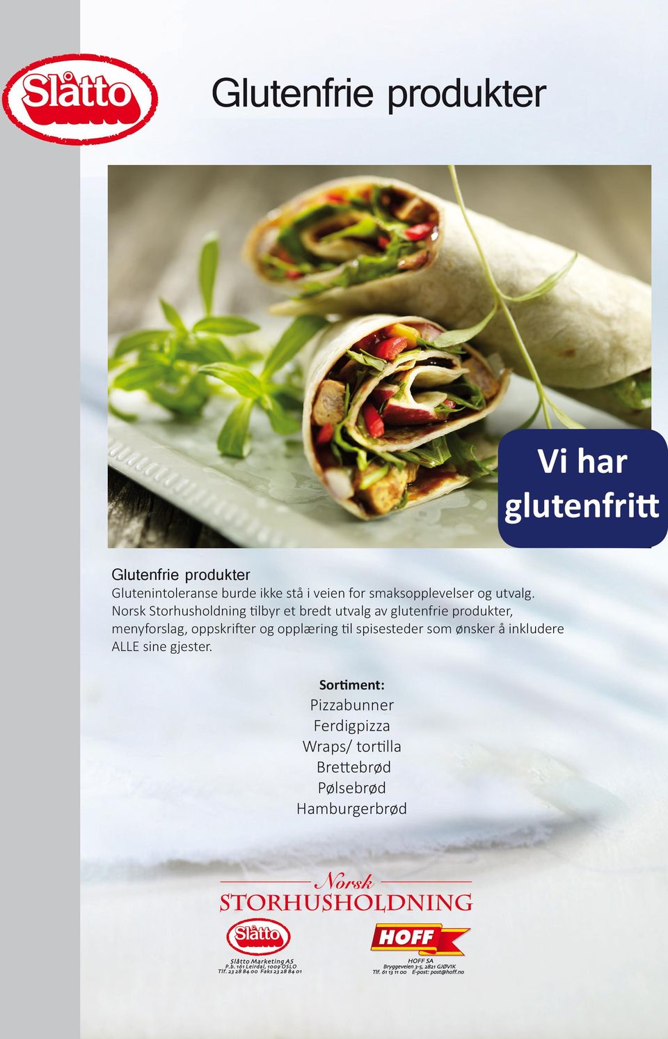 Norsk Storhusholdning tilbyr et bredt utvalg av glutenfrie produkter, menyforslag, oppskrifter