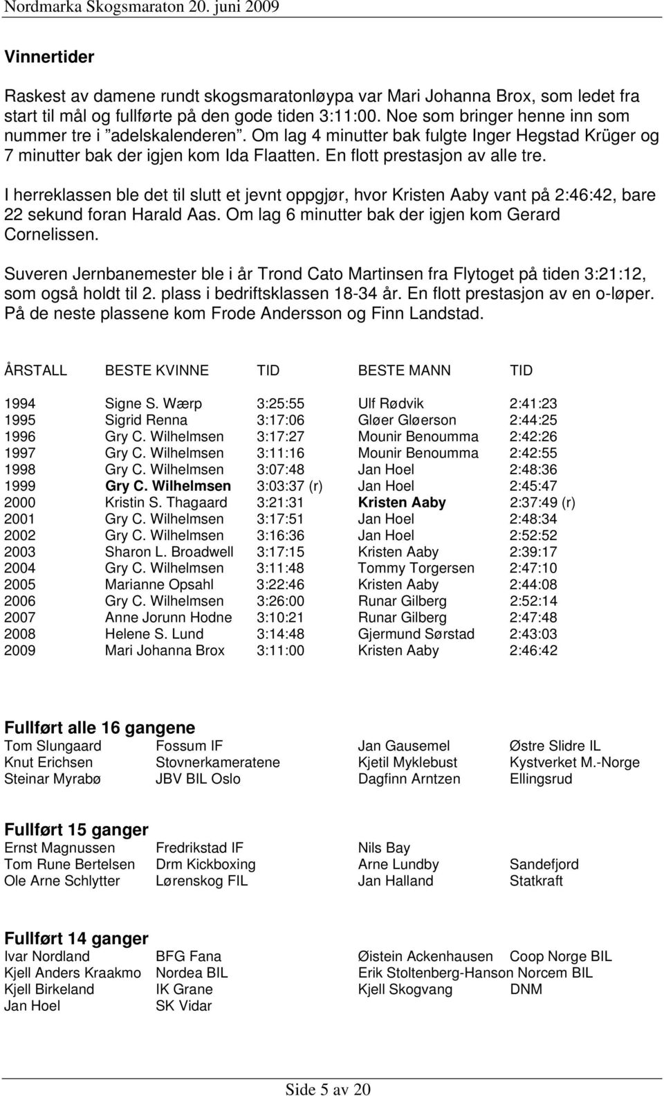 I herreklassen ble det til slutt et jevnt oppgjør, hvor Kristen Aaby vant på 2:46:42, bare 22 sekund foran Harald Aas. Om lag 6 minutter bak der igjen kom Gerard Cornelissen.