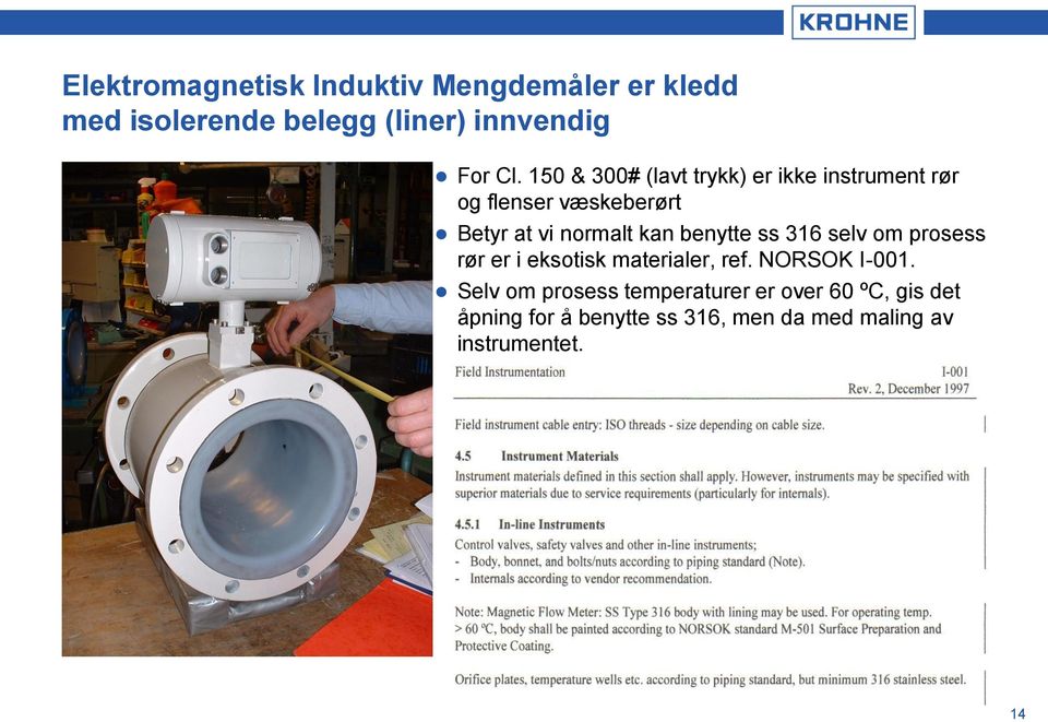 benytte ss 316 selv om prosess rør er i eksotisk materialer, ref. NORSOK I-001.