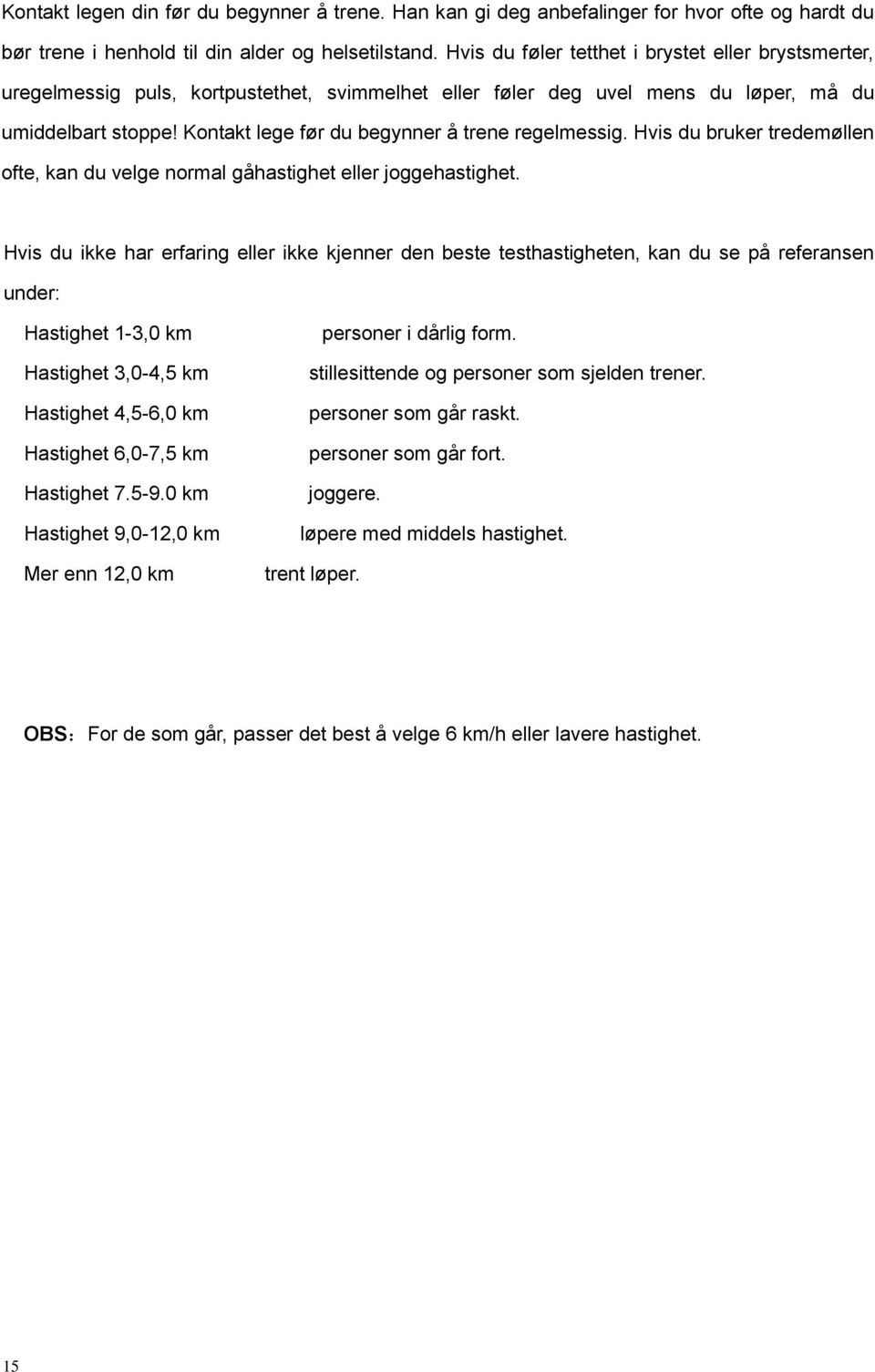 Kontakt lege før du begynner å trene regelmessig. Hvis du bruker tredemøllen ofte, kan du velge normal gåhastighet eller joggehastighet.