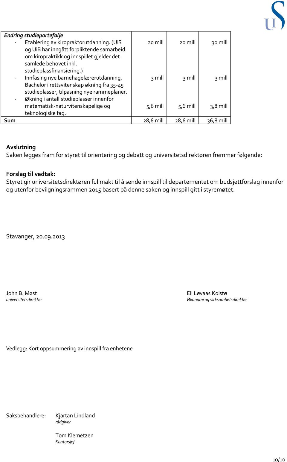 3 mill 3 mill 3 mill - Økning i antall studieplasser innenfor matematisk-naturvitenskapelige og 5,6 mill 5,6 mill 3,8 mill teknologiske fag.