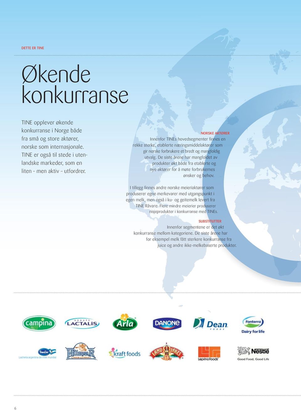 NORSKE AKTØRER Innenfor TINEs hovedsegmenter finnes en rekke sterke, etablerte næringsmiddelaktører som gir norske forbrukere et bredt og mangfoldig utvalg.