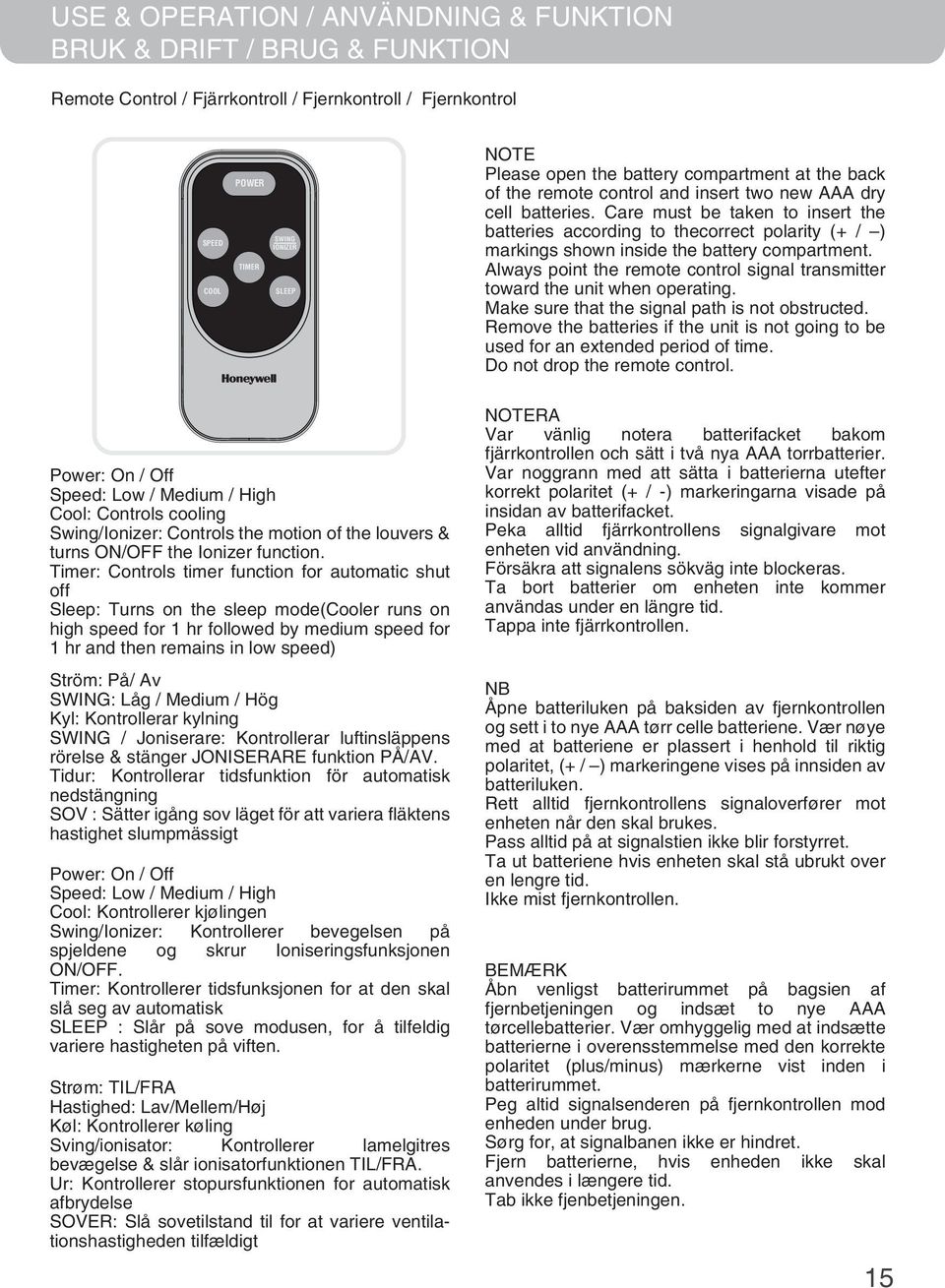 Care must be taken to insert the batteries according to thecorrect polarity (+ / ) markings shown inside the battery compartment.