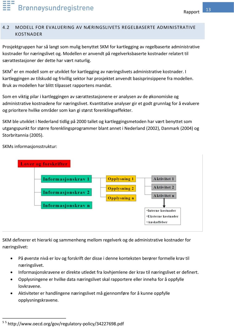 SKM 5 er en modell som er utviklet for kartlegging av næringslivets administrative kostnader. I kartleggingen av tilskudd og frivillig sektor har prosjektet anvendt basisprinsippene fra modellen.