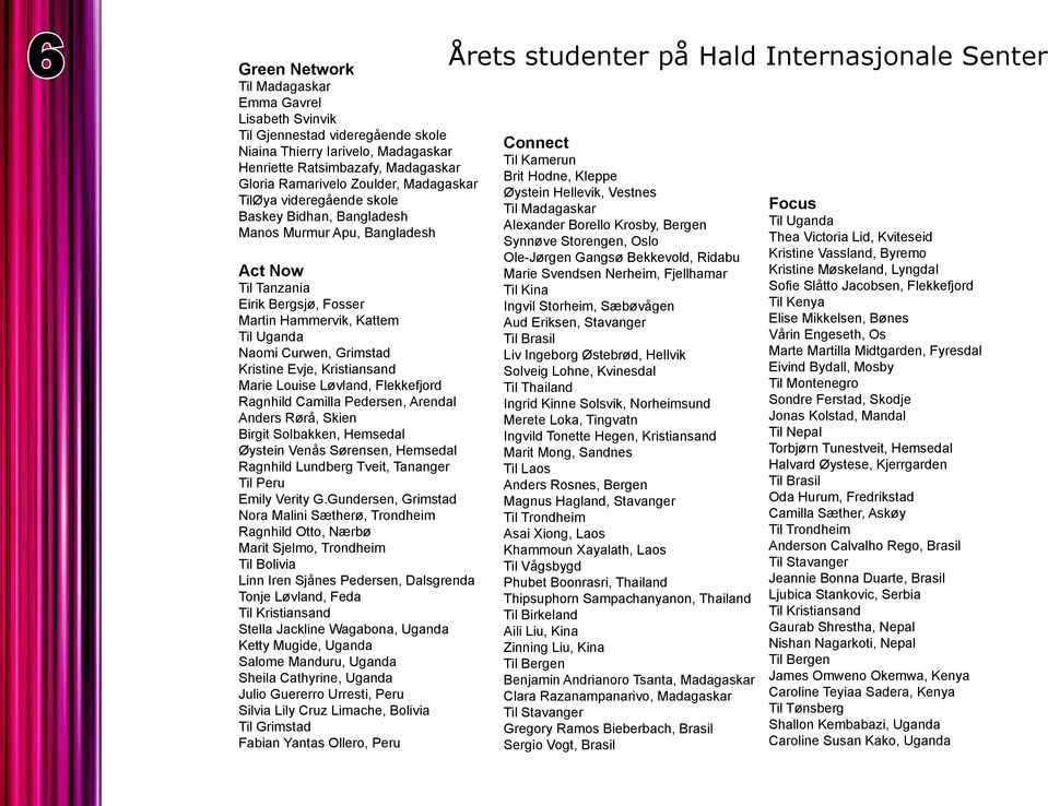 Kristine Evje, Kristiansand Marie Louise Løvland, Flekkefjord Ragnhild Camilla Pedersen, Arendal Anders Rørå, Skien Birgit Solbakken, Hemsedal Øystein Venås Sørensen, Hemsedal Ragnhild Lundberg