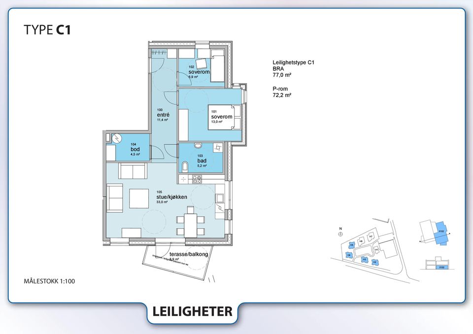 H7 H5 H6 se/bal innglasset set i leiligheter lig e plassert