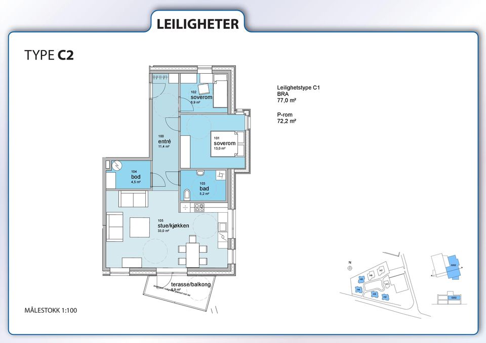 en 33,0 m N 0202 H7 H6 se/bal innglasset i leiligheter lig