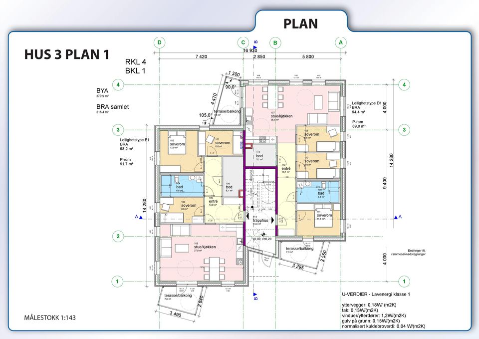 5,1 m 1 200 250 9 x 10 114 trapphus 13,3 m 107 36,5 m 1 200 113 13,1 m 1 595 300 109 8,6 m 2 525 2 375 110 8,6 m 3 715 108 6,8 m 1 830 111 11,5 m 18 x 12 V-06 Leilighetstype D1 94,4 m P-rom 89,0 m 4
