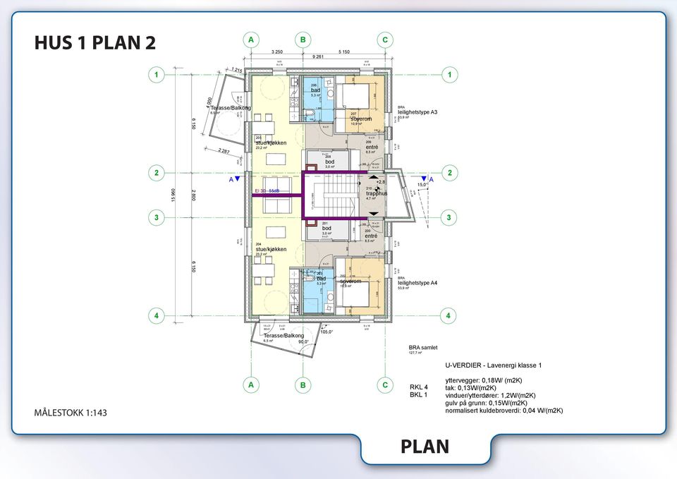 +2,8 1 600 C 210 trapphus 4,7 m leilighetstype 3 53,9 m V-04 10 x 28 15,0 leilighetstype 4 53,9 m Endringer ift.