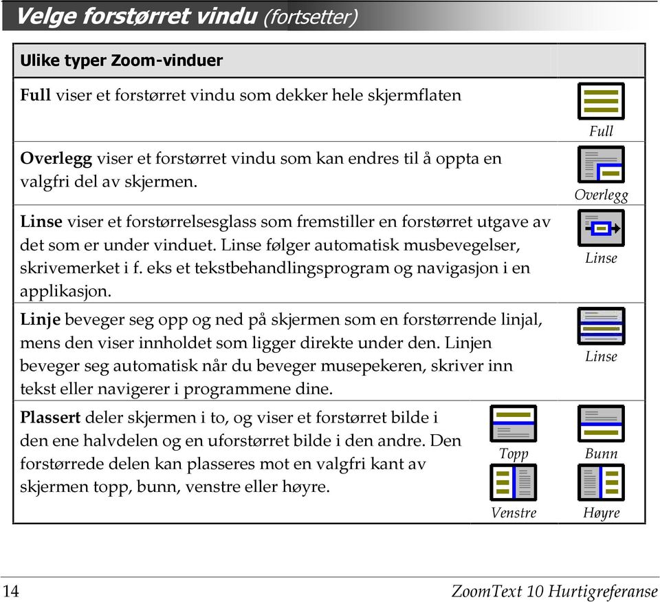 eks et tekstbehandlingsprogram og navigasjon i en applikasjon. Linse Linje beveger seg opp og ned på skjermen som en forstørrende linjal, mens den viser innholdet som ligger direkte under den.