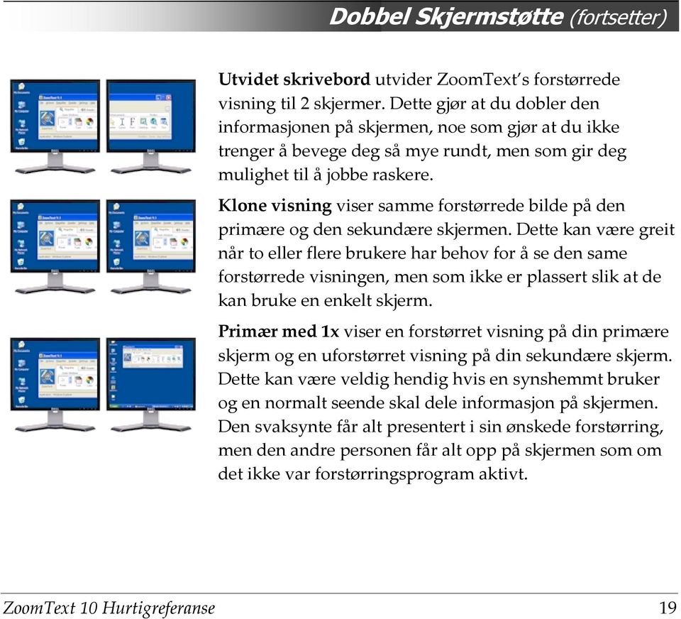 Klone visning viser samme forstørrede bilde på den primære og den sekundære skjermen.