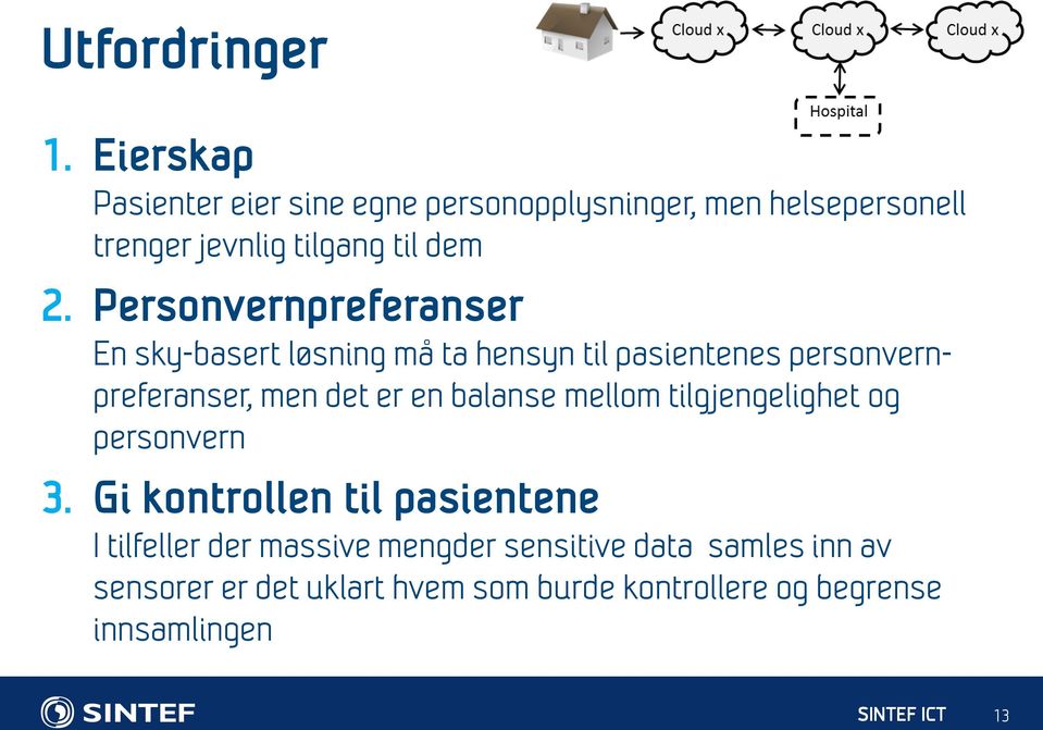 Personvernpreferanser En sky-basert løsning må ta hensyn til pasientenes personvernpreferanser, men det er en