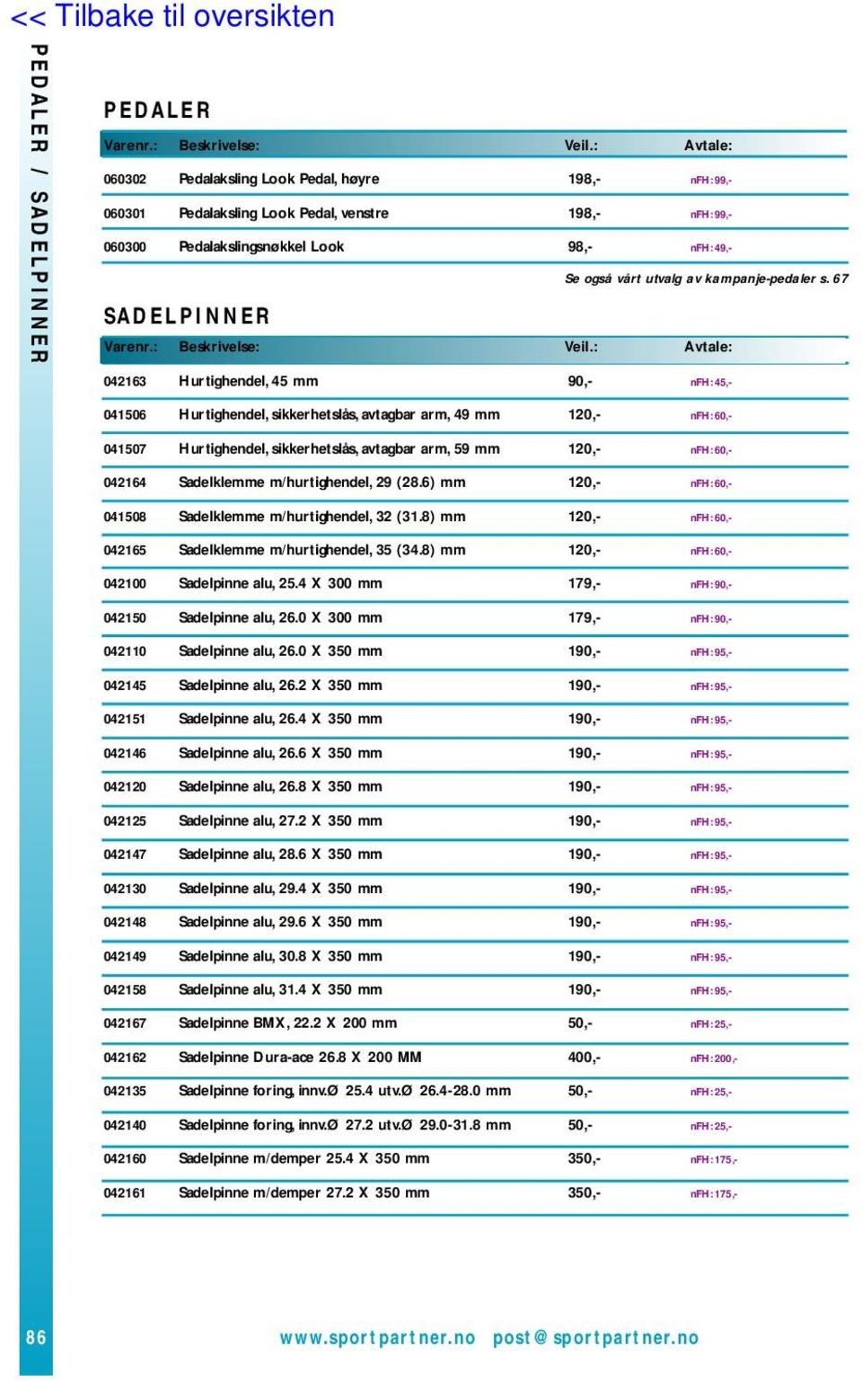 67 SADELPINNER 042163 Hurtighendel, 45 mm 90,- nfh: 45,- 041506 Hurtighendel, sikkerhetslås, avtagbar arm, 49 mm 120,- nfh: 60,- 041507 Hurtighendel, sikkerhetslås, avtagbar arm, 59 mm 120,- nfh: