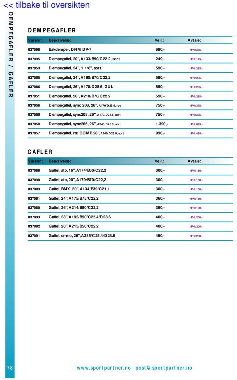 6, GUL 590,- nfh: 295,- 037051 Dempegaffel, 26",A210/B70/C22,2 590,- nfh: 295,- 037056 Dempegaffel, sync 208, 26", A170/D28.6, rød 750,- nfh: 375,- 037055 Dempegaffel, sync208, 26", A170/D28.