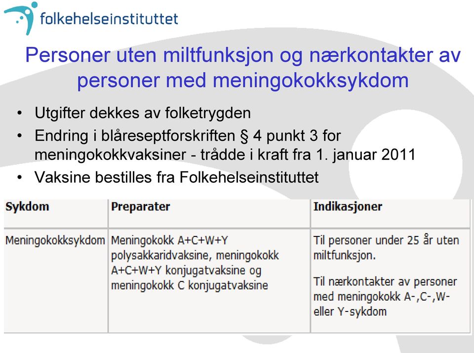 blåreseptforskriften 4 punkt 3 for meningokokkvaksiner - trådde