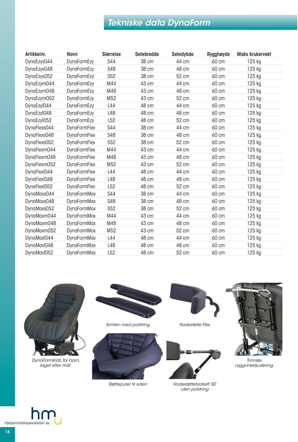 cm 52 cm 60 cm 125 kg DynaEzym044 DynaFormEzy M44 43 cm 44 cm 60 cm 125 kg DynaEzym048 DynaFormEzy M48 43 cm 48 cm 60 cm 125 kg DynaEzym052 DynaFormEzy M52 43 cm 52 cm 60 cm 125 kg DynaEzyl044