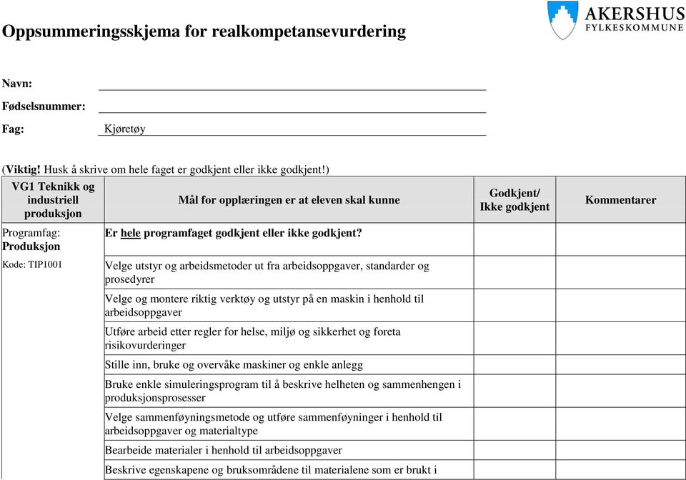 montere riktig verktøy og utstyr på en maskin i henhold til arbeidsoppgaver Utføre arbeid etter regler for helse, miljø og sikkerhet og foreta risikovurderinger Stille inn, bruke og overvåke maskiner