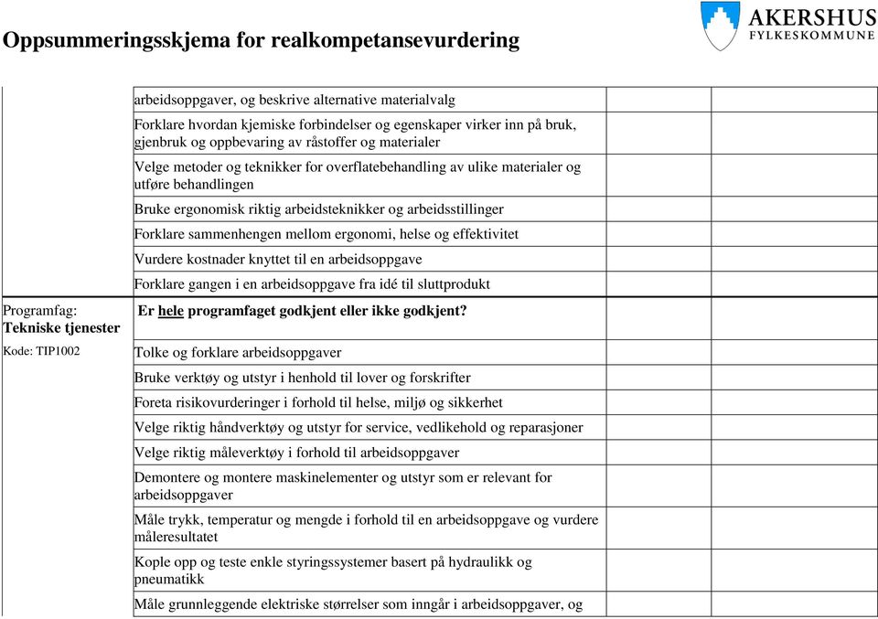 ergonomi, helse og effektivitet Vurdere kostnader knyttet til en arbeidsoppgave Forklare gangen i en arbeidsoppgave fra idé til sluttprodukt Tolke og forklare arbeidsoppgaver Bruke verktøy og utstyr