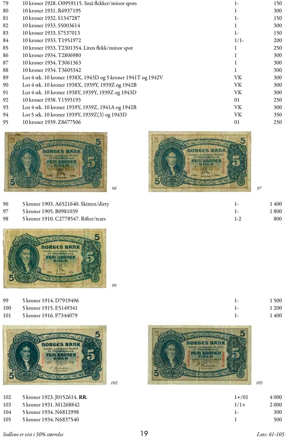 T3605342 1 300 89 Lot 4 stk. 10 kroner 1938X, 1943D og 5 kroner 1941T og 1942V VK 300 90 Lot 4 stk. 10 kroner 1938X, 1939Y, 1939Z og 1942B VK 300 91 Lot 4 stk.