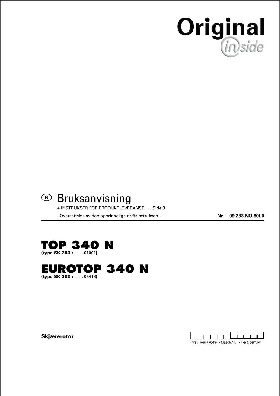 . 01001) EUROTOP 340 (type SK 283 :