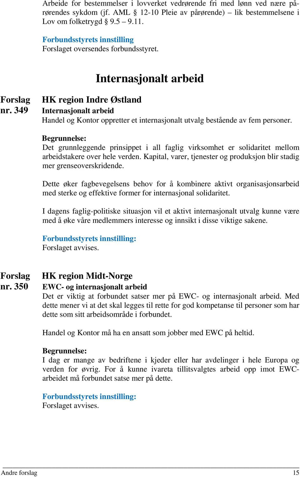 349 HK region Indre Østland Internasjonalt arbeid Handel og Kontor oppretter et internasjonalt utvalg bestående av fem personer.