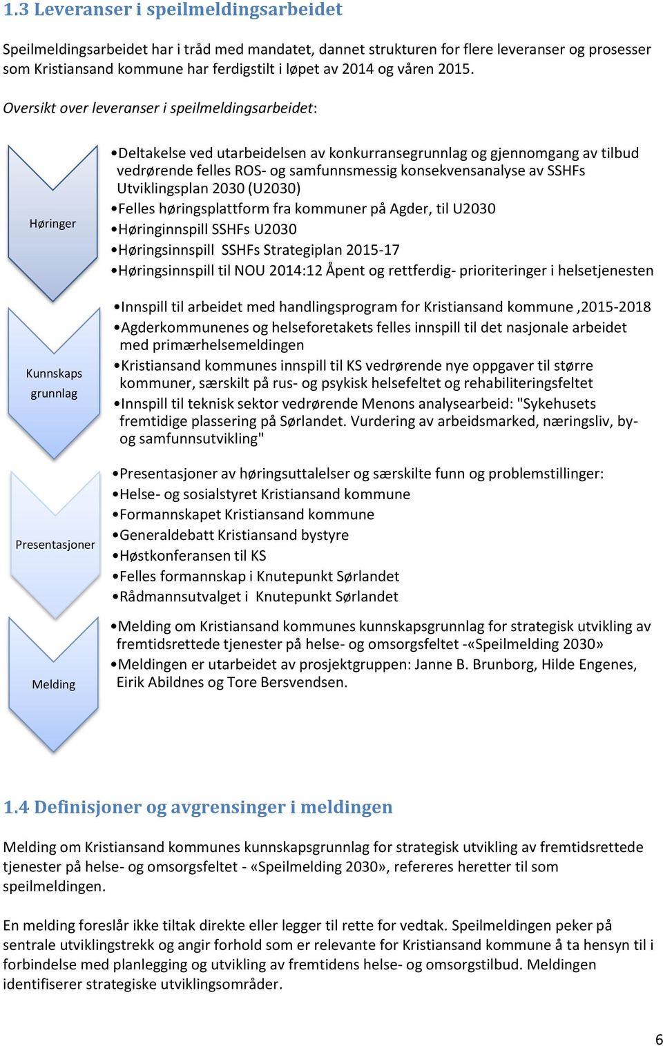 Oversikt over leveranser i speilmeldingsarbeidet: Høringer Kunnskaps grunnlag Presentasjoner Melding Deltakelse ved utarbeidelsen av konkurransegrunnlag og gjennomgang av tilbud vedrørende felles