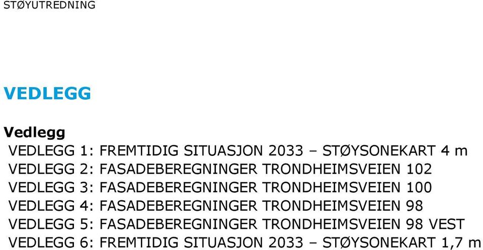 TRONDHEIMSVEIEN 100 VEDLEGG 4: FASADEBEREGNINGER TRONDHEIMSVEIEN 98 VEDLEGG 5: