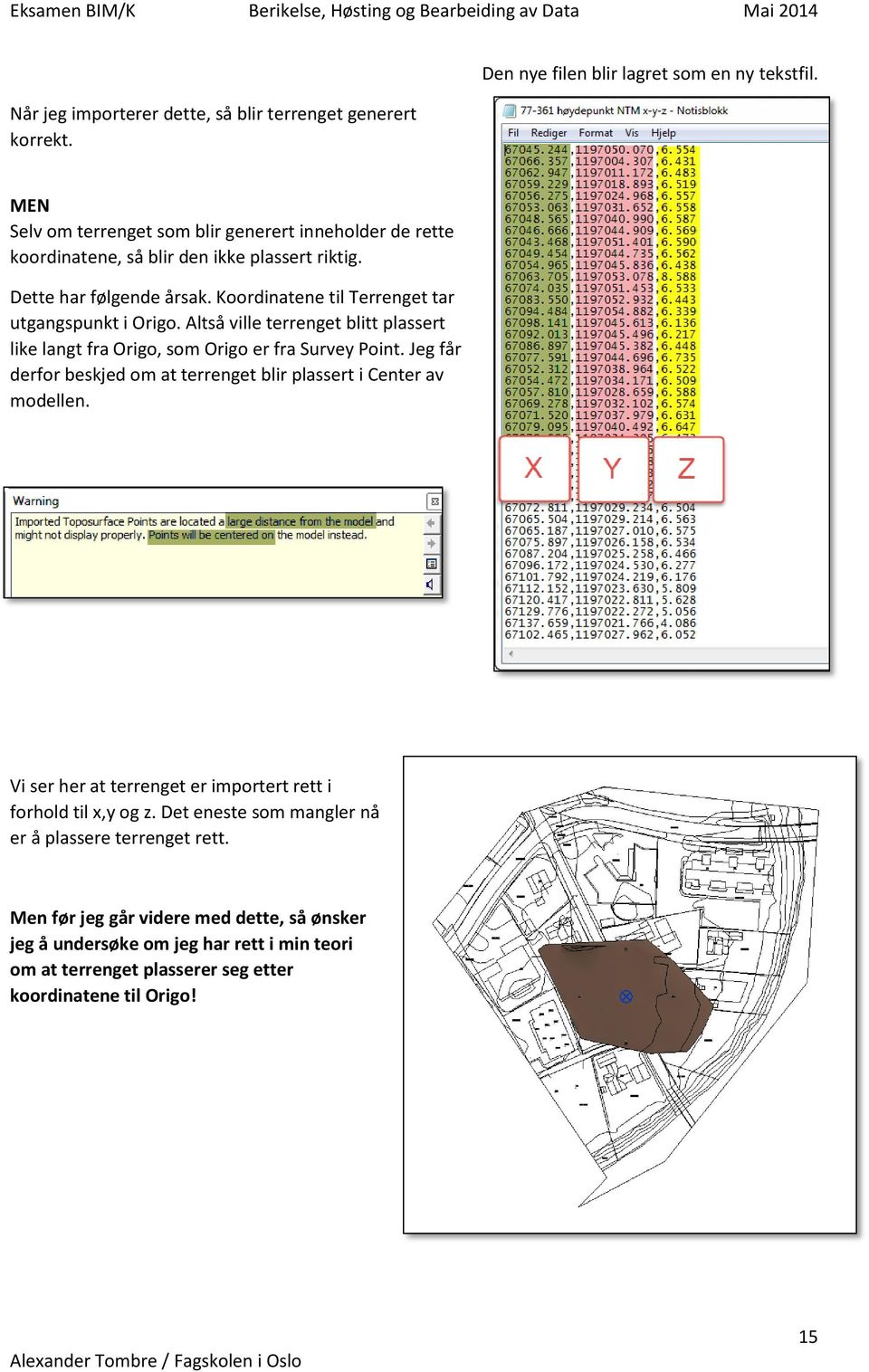 Koordinatene til Terrenget tar utgangspunkt i Origo. Altså ville terrenget blitt plassert like langt fra Origo, som Origo er fra Survey Point.