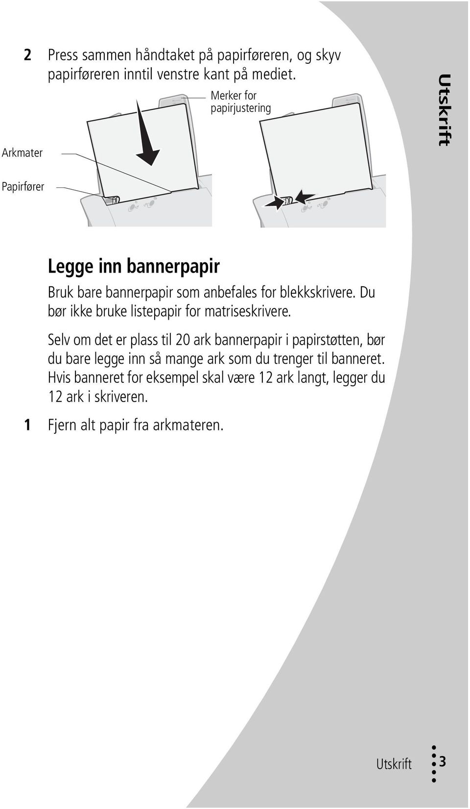 Du bør ikke bruke listepapir for matriseskrivere.