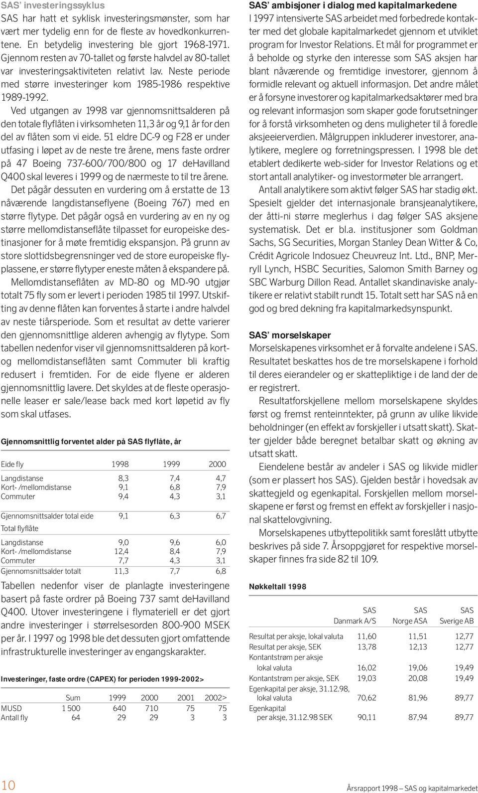 Ved utgangen av 1998 var gjennomsnittsalderen på den totale flyflåten i virksomheten 11,3 år og 9,1 år for den del av flåten som vi eide.