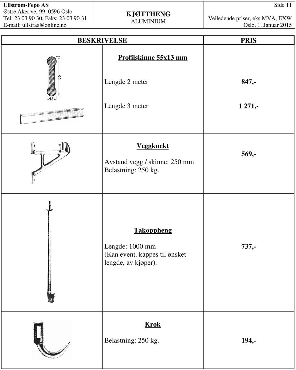 Avstand vegg / skinne: 20 mm Belastning: 20 kg.