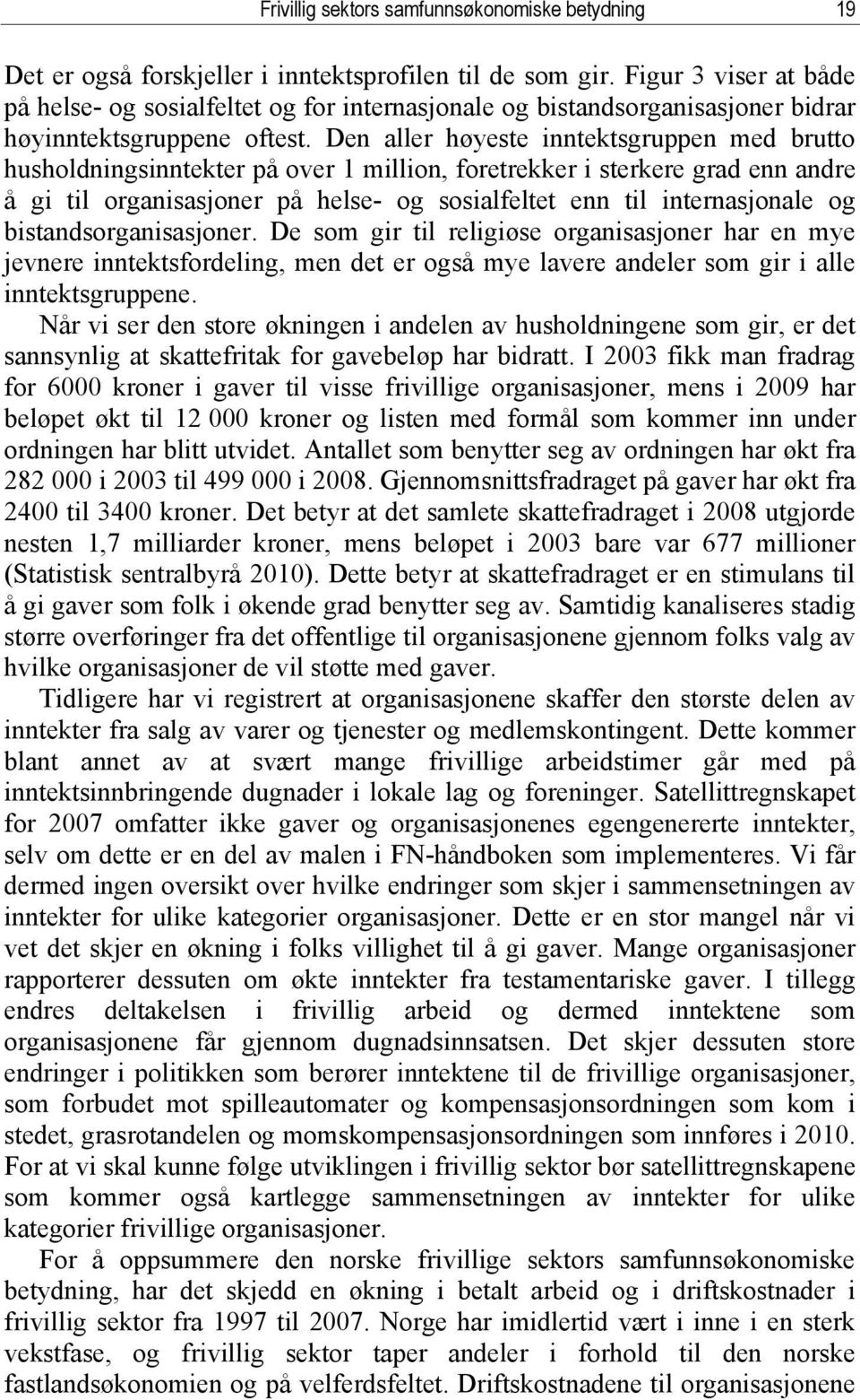 Den aller høyeste inntektsgruppen med brutto husholdningsinntekter på over 1 million, foretrekker i sterkere grad enn andre å gi til organisasjoner på helse- og sosialfeltet enn til internasjonale og