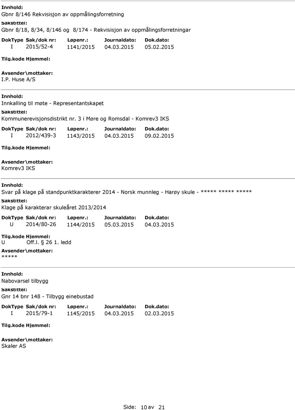 2015 Komrev3 KS Svar på klage på standpunktkarakterer 2014 - Norsk munnleg - Harøy skule - ***** ***** ***** Klage på karakterar skuleåret 2013/2014