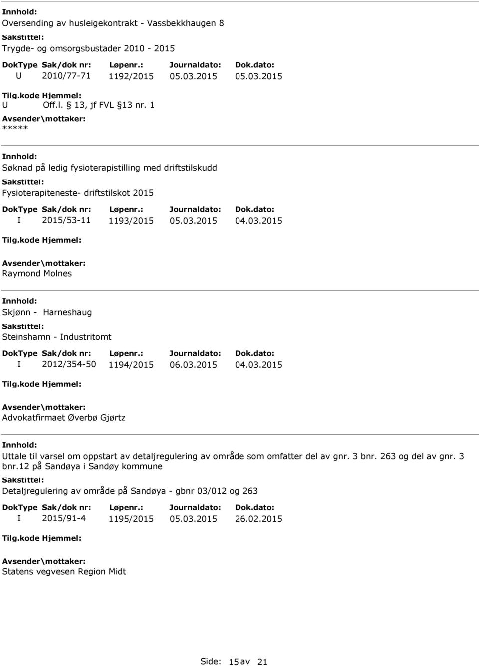 Steinshamn - ndustritomt 2012/354-50 1194/2015 Advokatfirmaet Øverbø Gjørtz ttale til varsel om oppstart av detaljregulering av område som omfatter del av gnr.