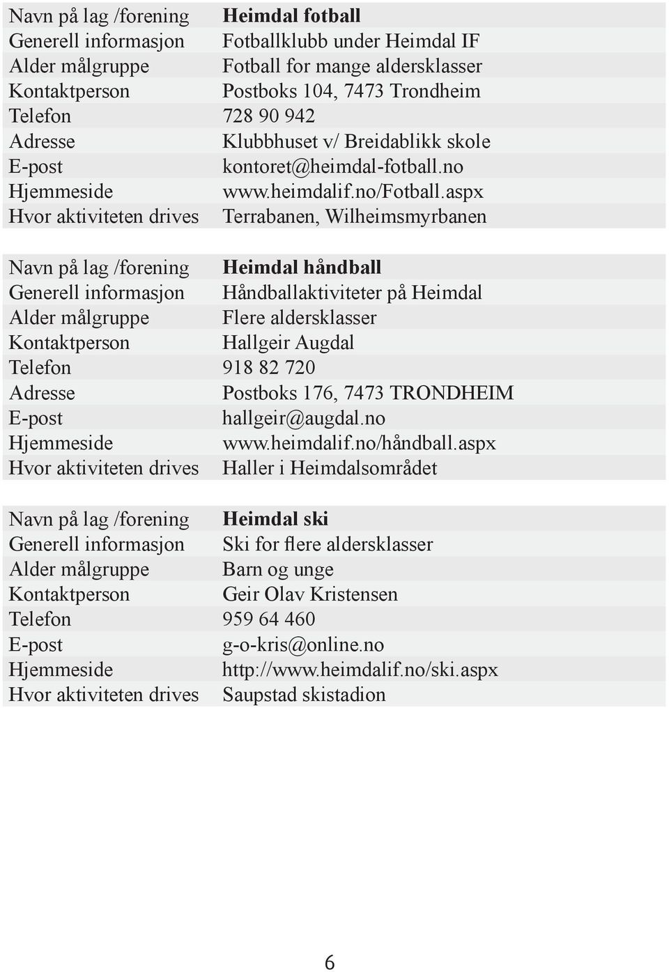 aspx Hvor aktiviteten drives Terrabanen, Wilheimsmyrbanen Navn på lag /forening Heimdal håndball Generell informasjon Håndballaktiviteter på Heimdal Alder målgruppe Flere aldersklasser Kontaktperson