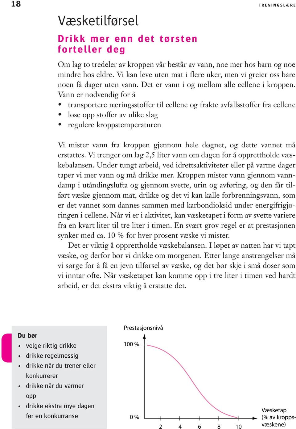 Vann er nødvendig for å transportere næringsstoffer til cellene og frakte avfallsstoffer fra cellene løse opp stoffer av ulike slag regulere kroppstemperaturen Vi mister vann fra kroppen gjennom hele