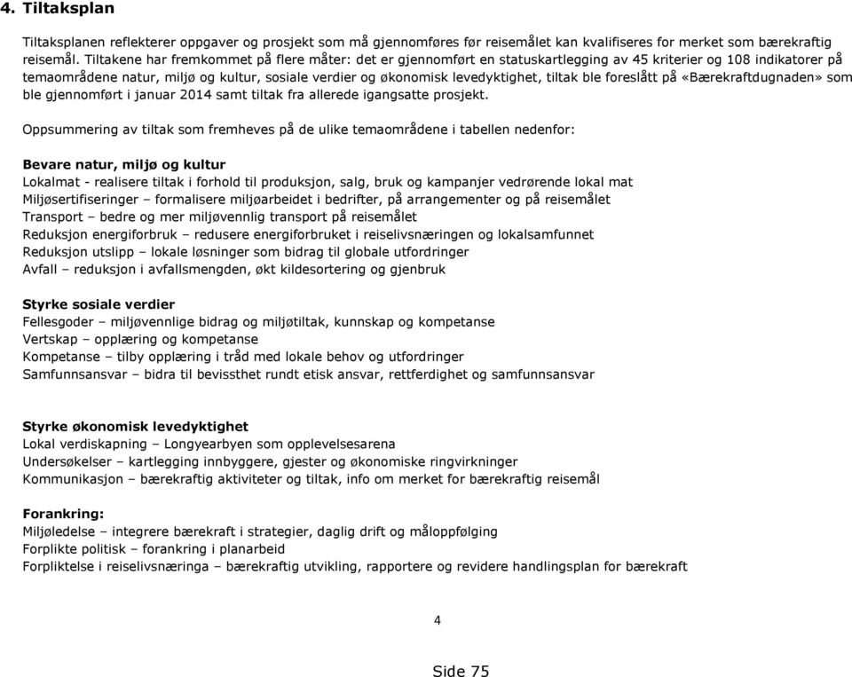 tiltak ble foreslått på «Bærekraftdugnaden» som ble gjennomført i januar 2014 samt tiltak fra allerede igangsatte prosjekt.