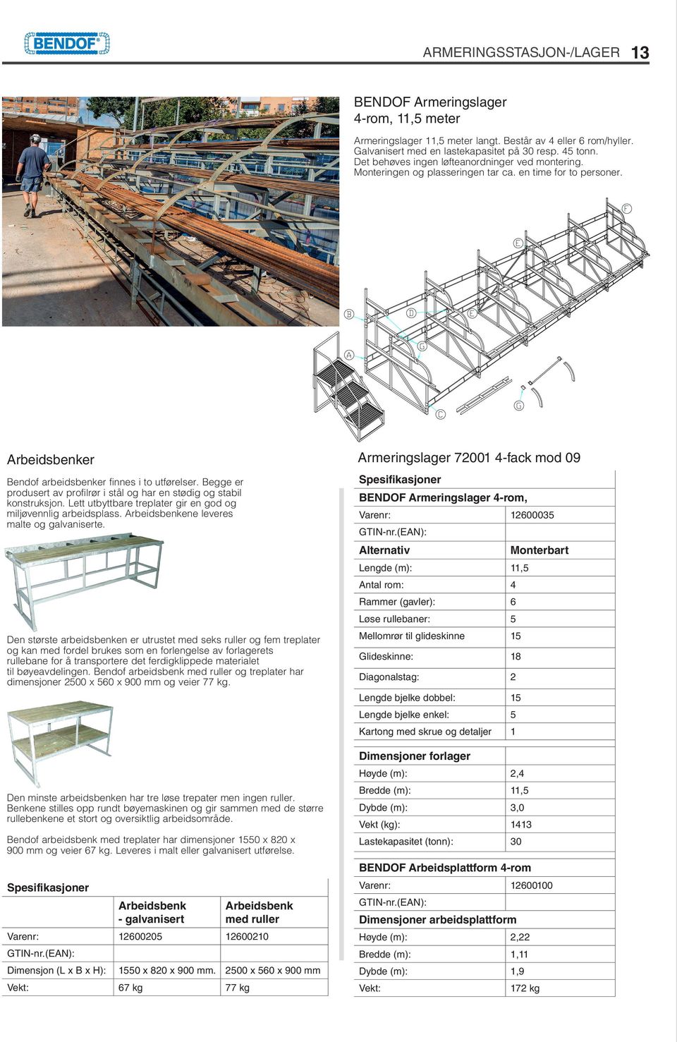 Arbeidsbenker Armeringslager 72001 4-fack mod 09 Bendof arbeidsbenker finnes i to utførelser. Begge er produsert av profilrør i stål og har en stødig og stabil konstruksjon.