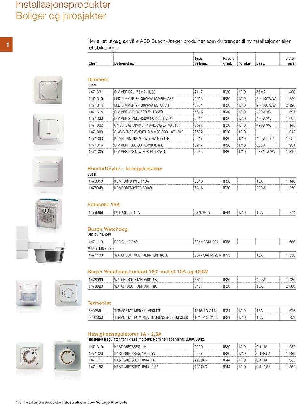 TRAFO IP0 /0 0W/VA 0 DIMMER -POL. 0W FOR EL.TRAFO IP0 /0 0W/VA 000 0 UNIVERSAL DIMMER 0-0W/VA MASTER IP0 /0 0W/VA 0 00 SLAVE/ENDEVENDER-DIMMER FOR 0 IP0 /0 00 KOMBI.