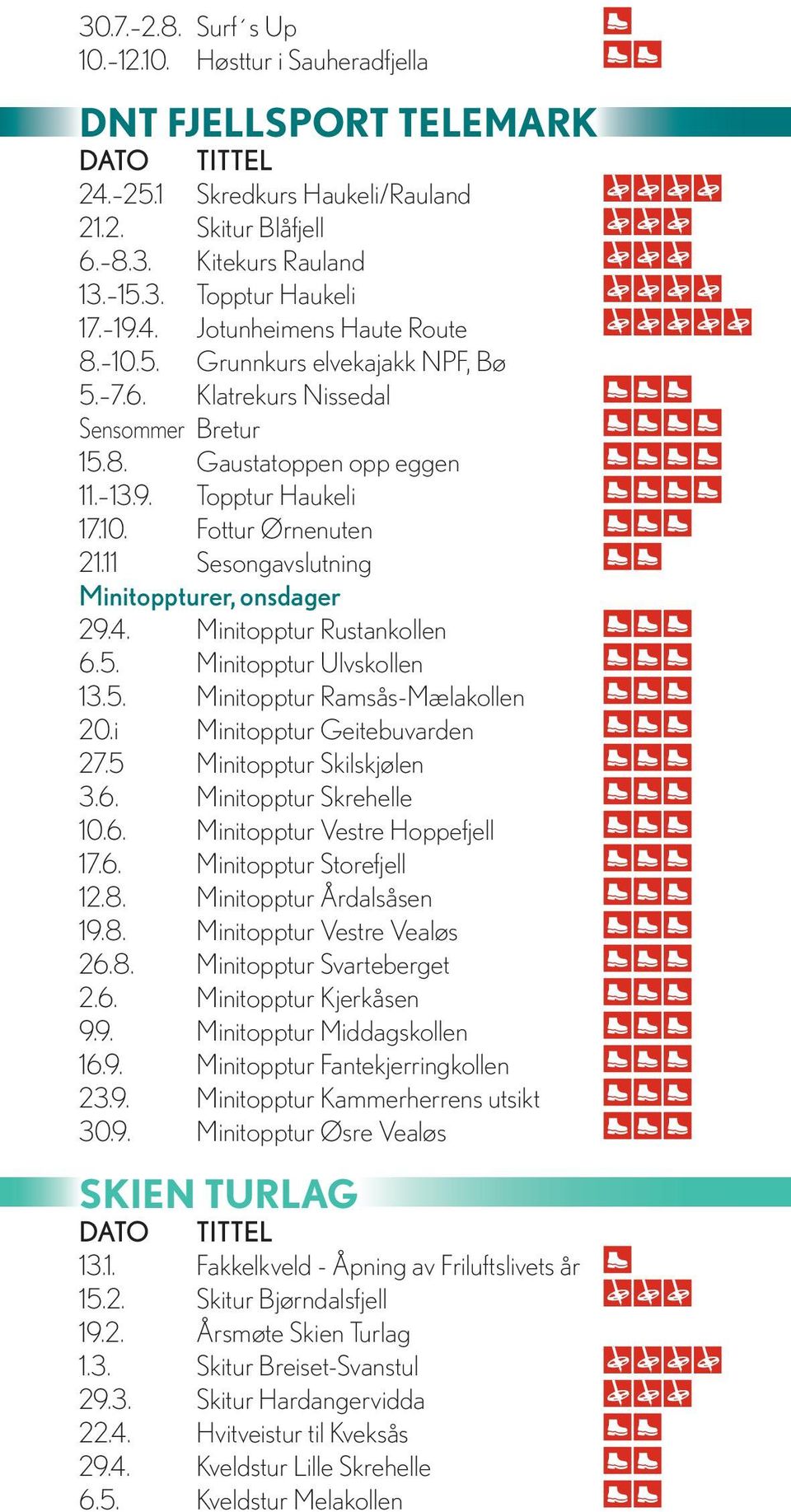 11 Sesongavslutning Minitoppturer, onsdager 29.4. Minitopptur Rustankollen 6.5. Minitopptur Ulvskollen 13.5. Minitopptur Ramsås-Mælakollen 20.i Minitopptur Geitebuvarden 27.