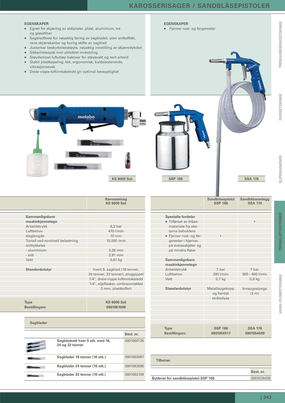 plastkapsling: lett, ergonomisk, kuldeisolerende, vibrasjonssvak Dreie-vippe-luftinntaksledd gir optimal bevegelighet Fjerner rust- og fargerester TREBEARBEIDINGSTEKNIKK KS 6000 Set 6,3 bar 470 l/min