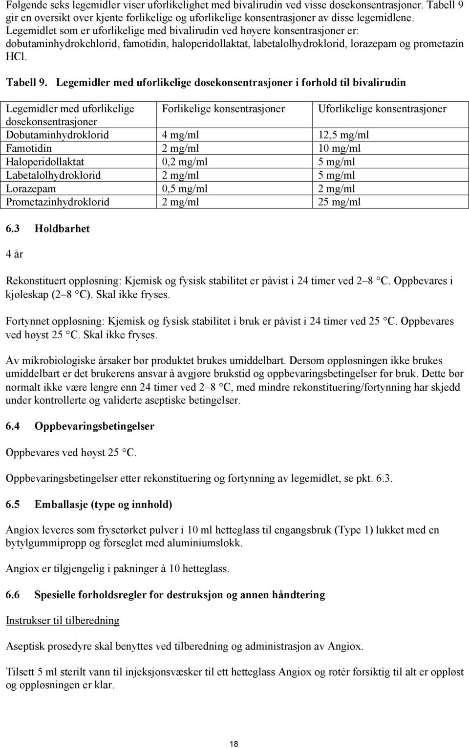 Legemidler med uforlikelige dosekonsentrasjoner i forhold til bivalirudin Legemidler med uforlikelige Forlikelige konsentrasjoner Uforlikelige konsentrasjoner dosekonsentrasjoner Dobutaminhydroklorid