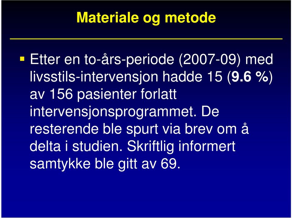 6 %) av 156 pasienter forlatt intervensjonsprogrammet.