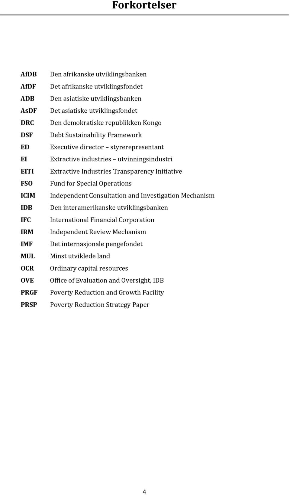 Operations ICIM Independent Consultation and Investigation Mechanism IDB Den interamerikanske utviklingsbanken IFC International Financial Corporation IRM Independent Review Mechanism IMF Det