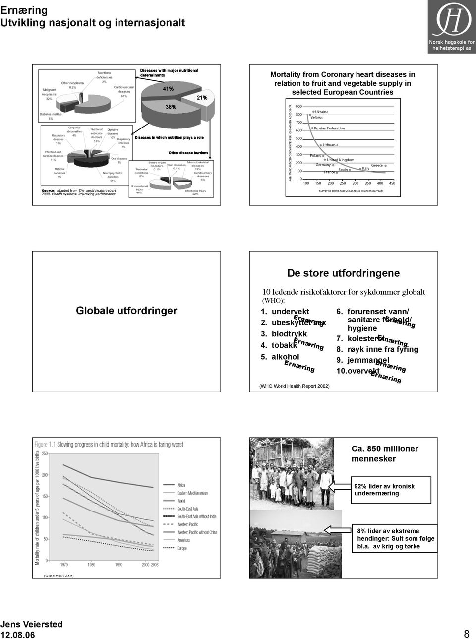 forurenset vann/ sanitære forhold/ hygiene 7. kolesterol 8. røyk inne fra fyring 9. jernmangel 10.