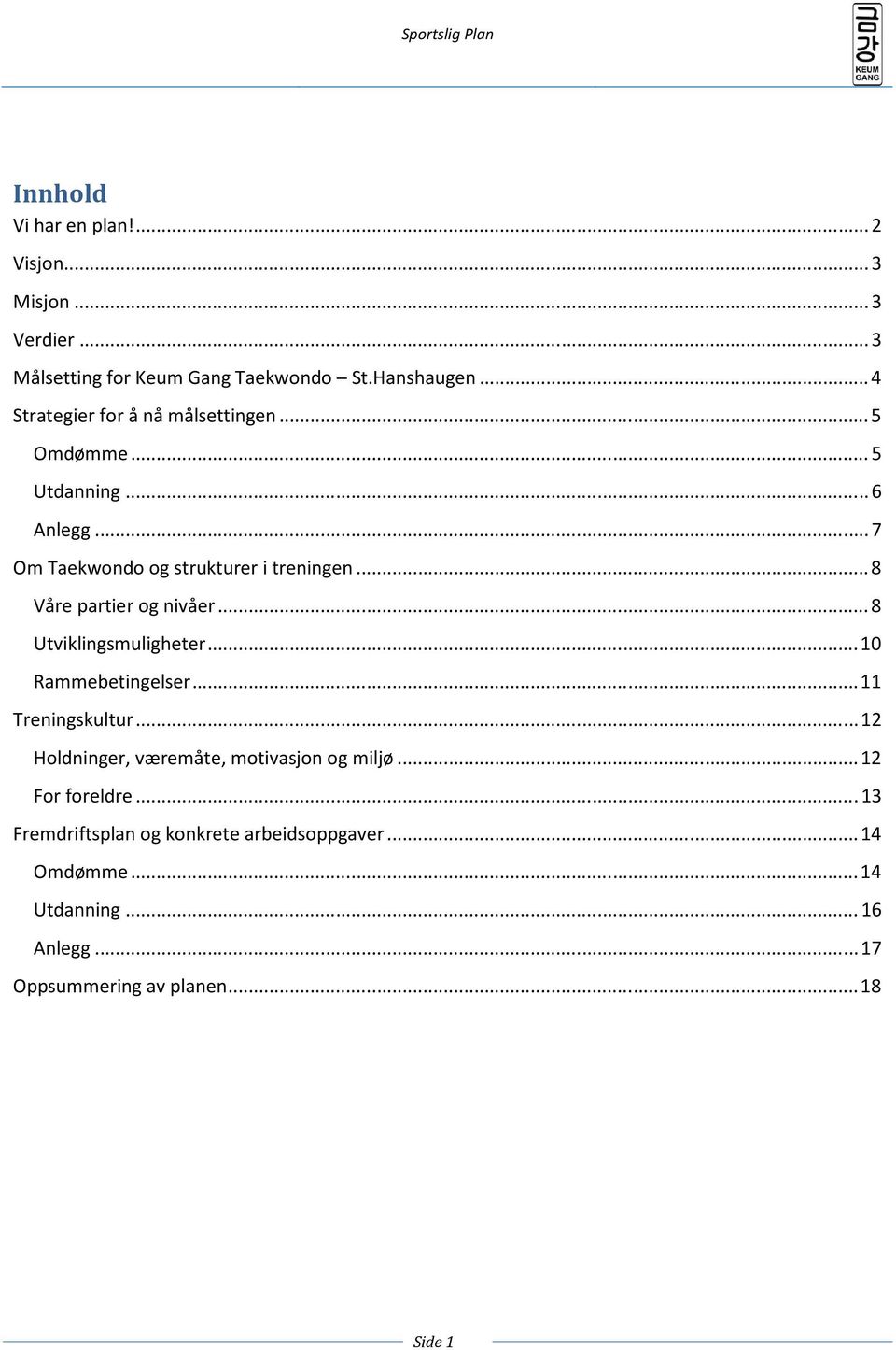 .. 8 Våre partier og nivåer... 8 Utviklingsmuligheter... 10 Rammebetingelser... 11 Treningskultur.