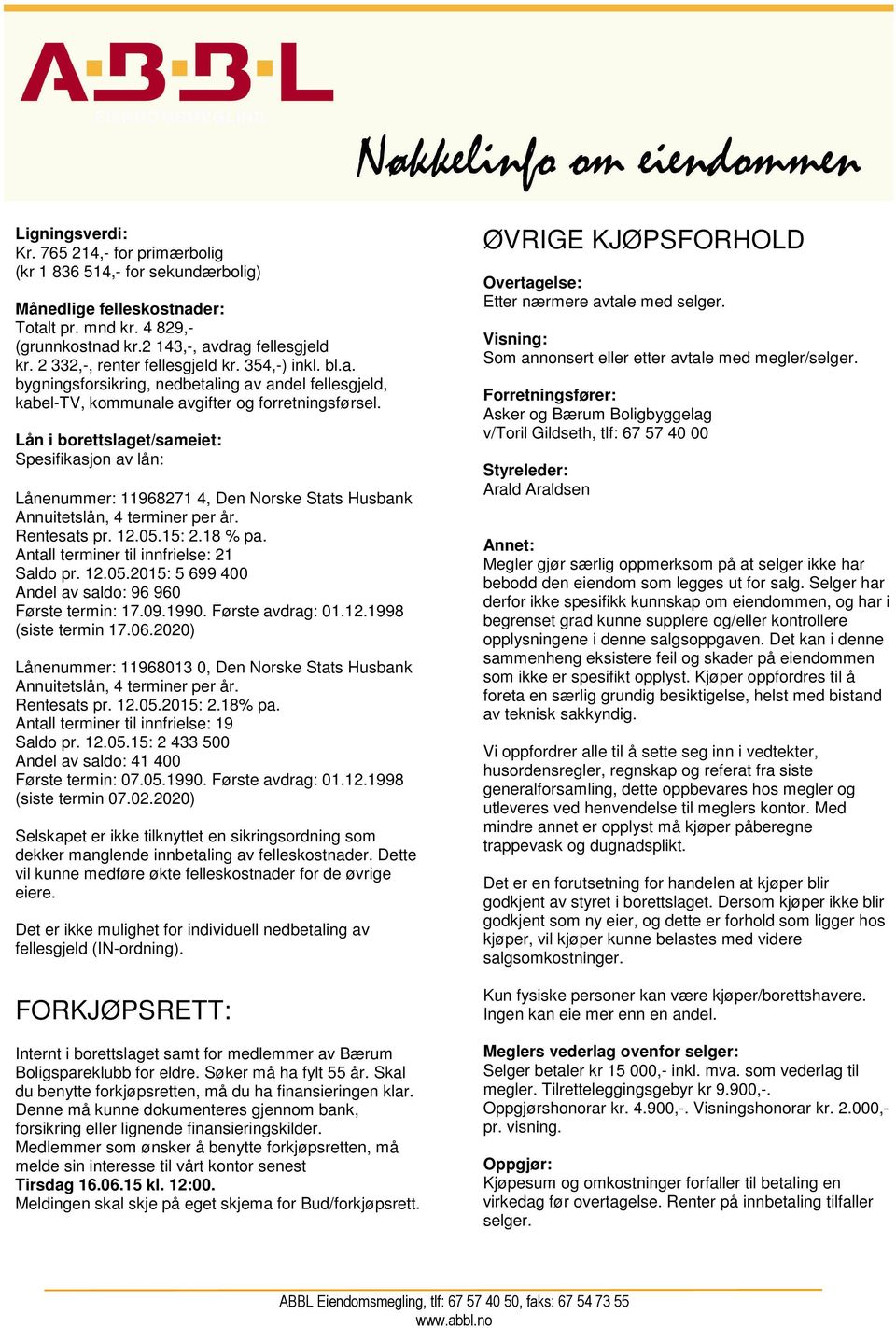 Lån i borettslaget/sameiet: Spesifikasjon av lån: Lånenummer: 11968271 4, Den Norske Stats Husbank Annuitetslån, 4 terminer per år. Rentesats pr. 12.05.15: 2.18 % pa.