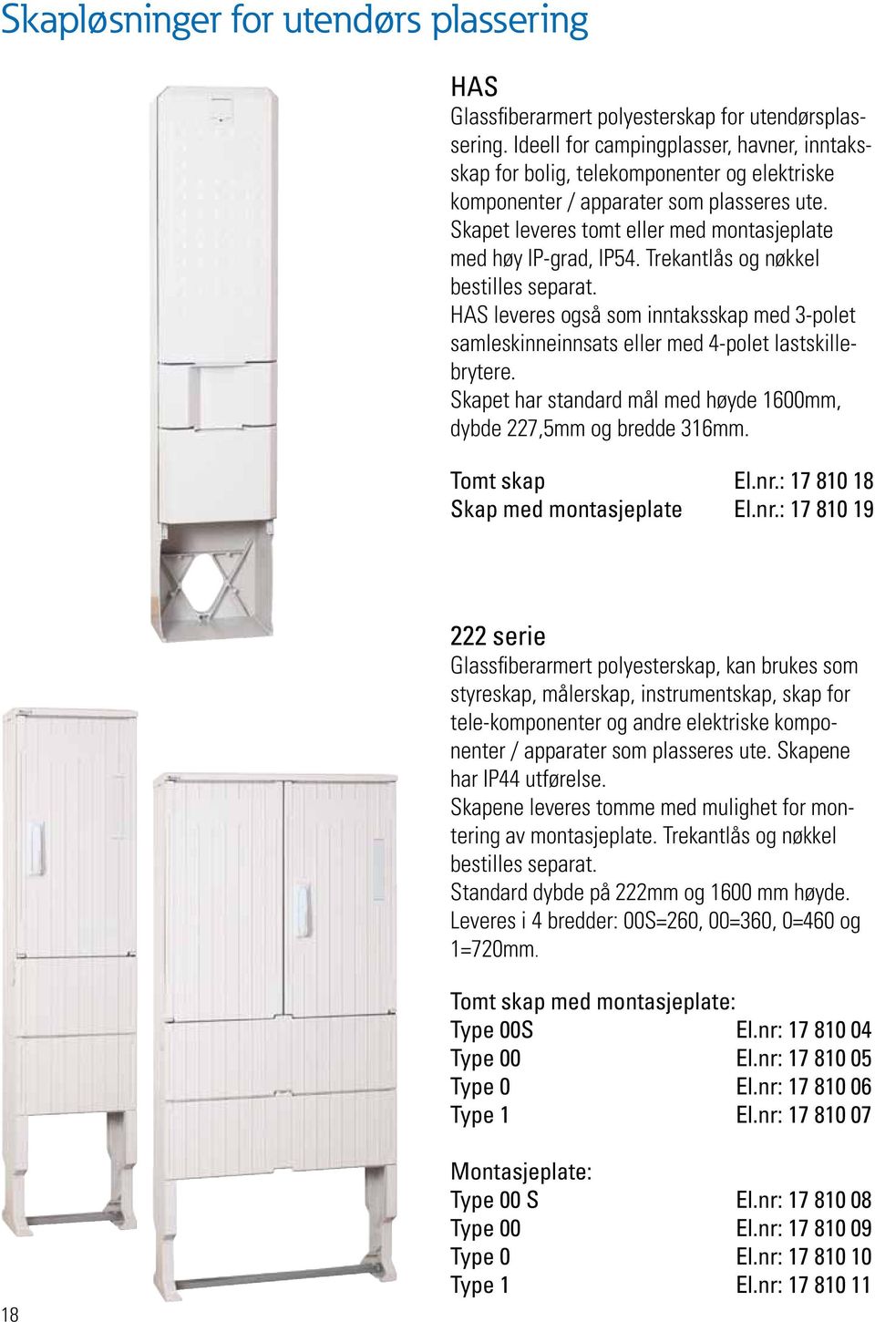 Trekantlås og nøkkel bestilles separat. HAS leveres også som inntaksskap med 3-polet samleskinneinnsats eller med 4-polet lastskillebrytere.