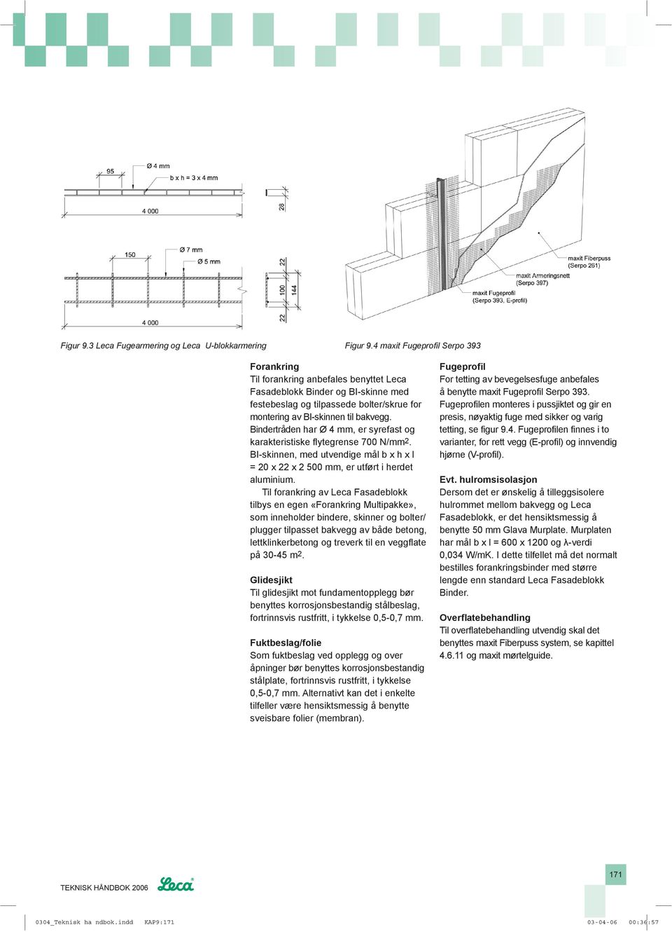 Bindertråden har Ø 4 mm, er syrefast og karakteristiske fl ytegrense 7 N/mm2. BI-skinnen, med utvendige mål b x h x l = 2 x 22 x 2 mm, er utført i herdet aluminium.